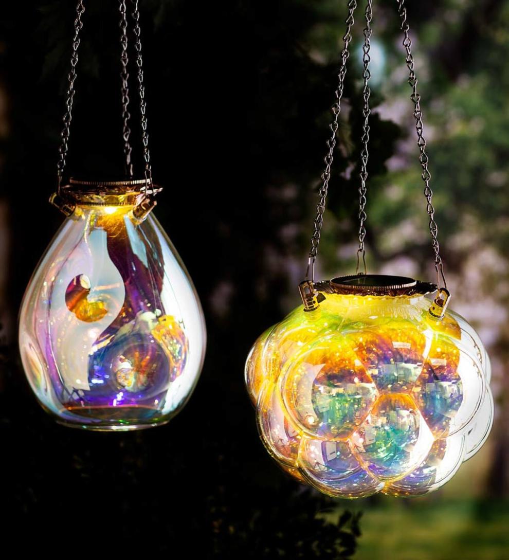 Plow & Hearth Garden Accents Yard & Garden Solar Hanging Iridescent Glass Lights