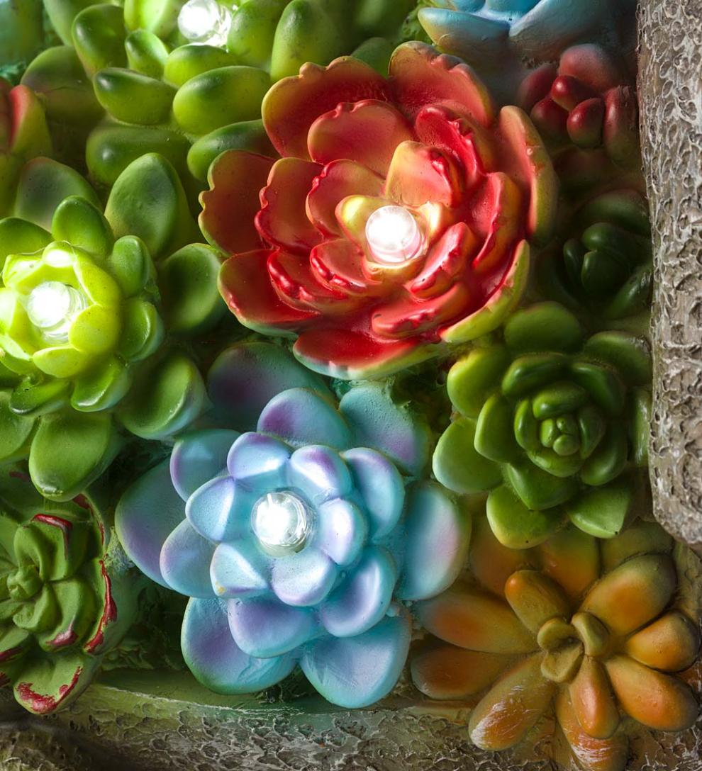 Plow & Hearth Garden Accents Yard & Garden Solar Lighted Succulent Resin Animal Garden Statue - Bunny