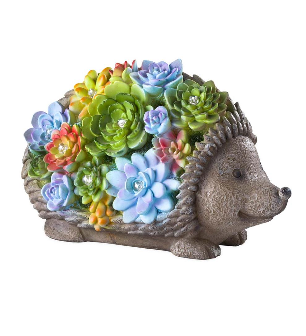 Plow & Hearth Garden Accents Yard & Garden Solar Lighted Succulent Resin Animal Garden Statue - Bunny