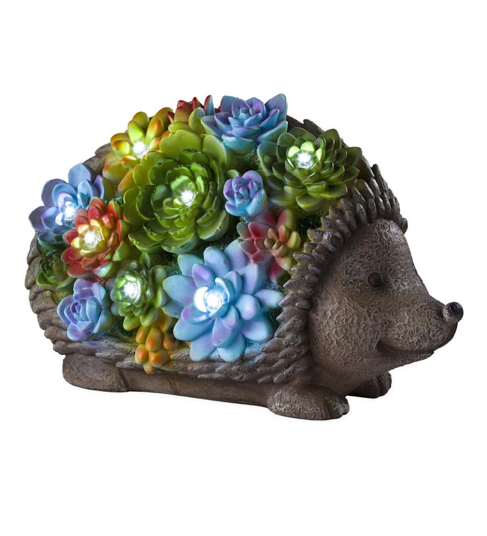 Plow & Hearth Garden Accents Yard & Garden Solar Lighted Succulent Resin Animal Garden Statue - Bunny