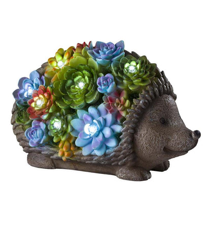 Plow & Hearth Garden Accents Yard & Garden Solar Lighted Succulent Resin Animal Garden Statue - Bunny