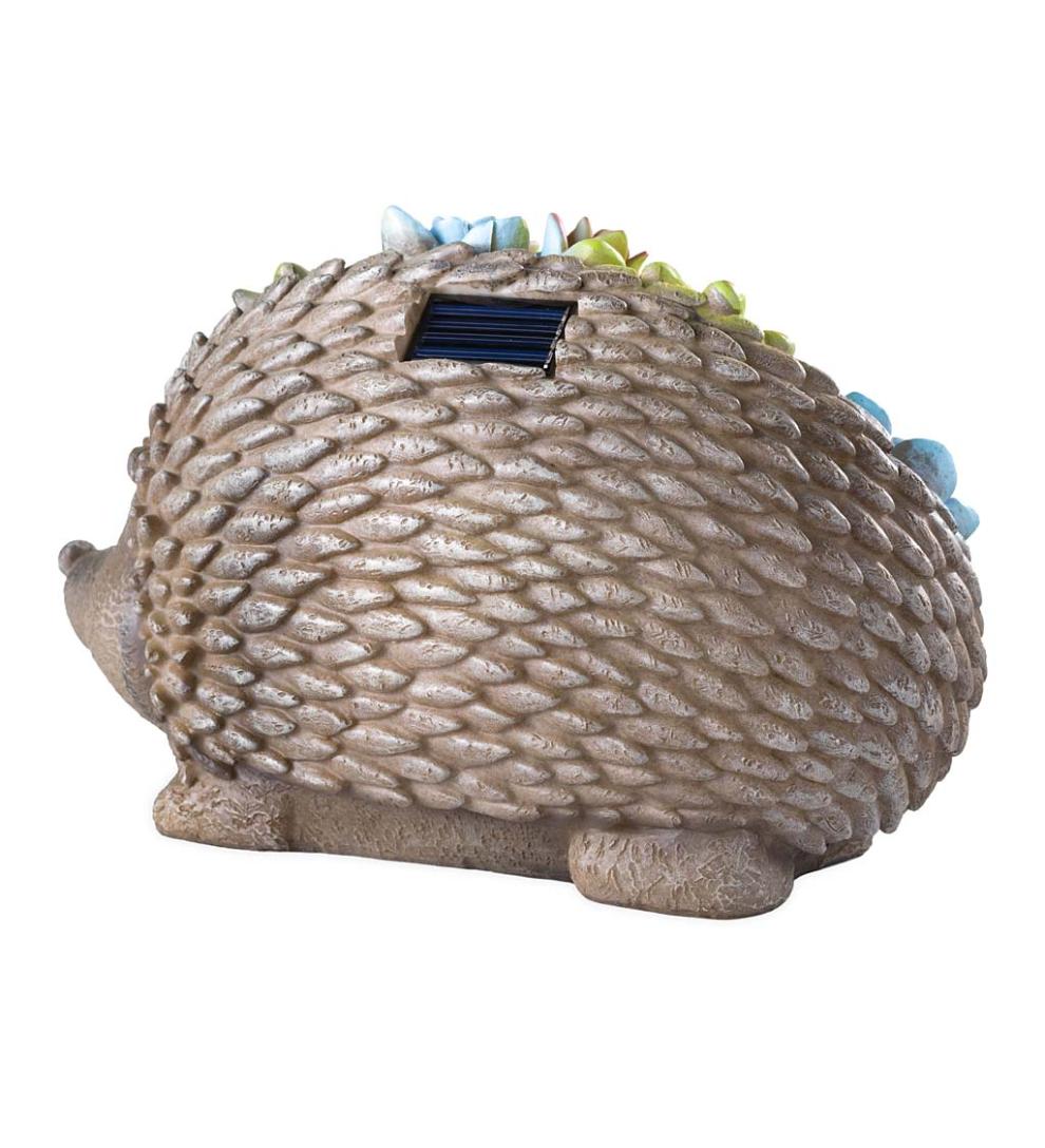 Plow & Hearth Garden Accents Yard & Garden Solar Lighted Succulent Resin Animal Garden Statue - Bunny