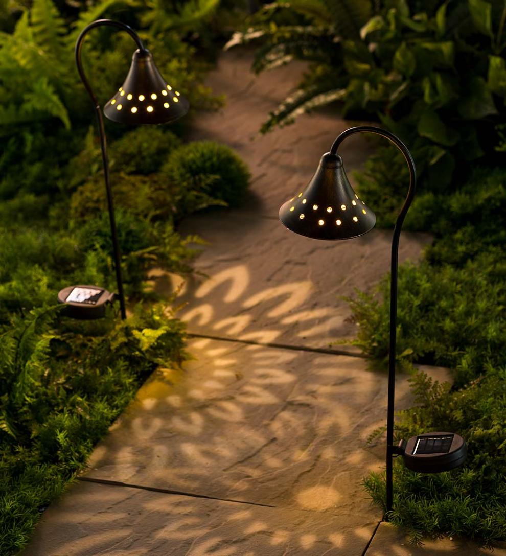 Plow & Hearth Garden Accents Yard & Garden Solar Pathway Lanterns With Light Pattern, Set Of 2 - Flower