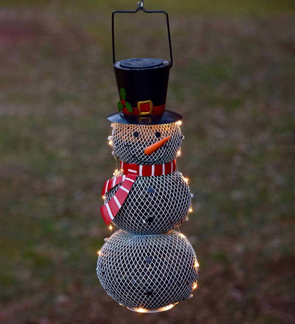 Plow & Hearth Garden Accents Yard & Garden Solar Snowman Metal Mesh Bird Feeder