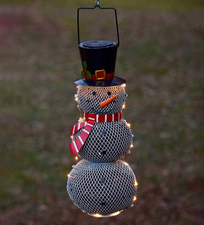 Plow & Hearth Garden Accents Yard & Garden Solar Snowman Metal Mesh Bird Feeder