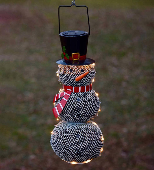 Plow & Hearth Garden Accents Yard & Garden Solar Snowman Metal Mesh Bird Feeder