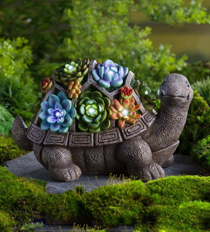 Plow & Hearth Garden Accents Yard & Garden Solar Succulent Turtle Garden Statue - Turtle