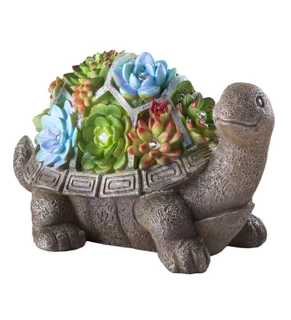 Plow & Hearth Garden Accents Yard & Garden Solar Succulent Turtle Garden Statue - Turtle