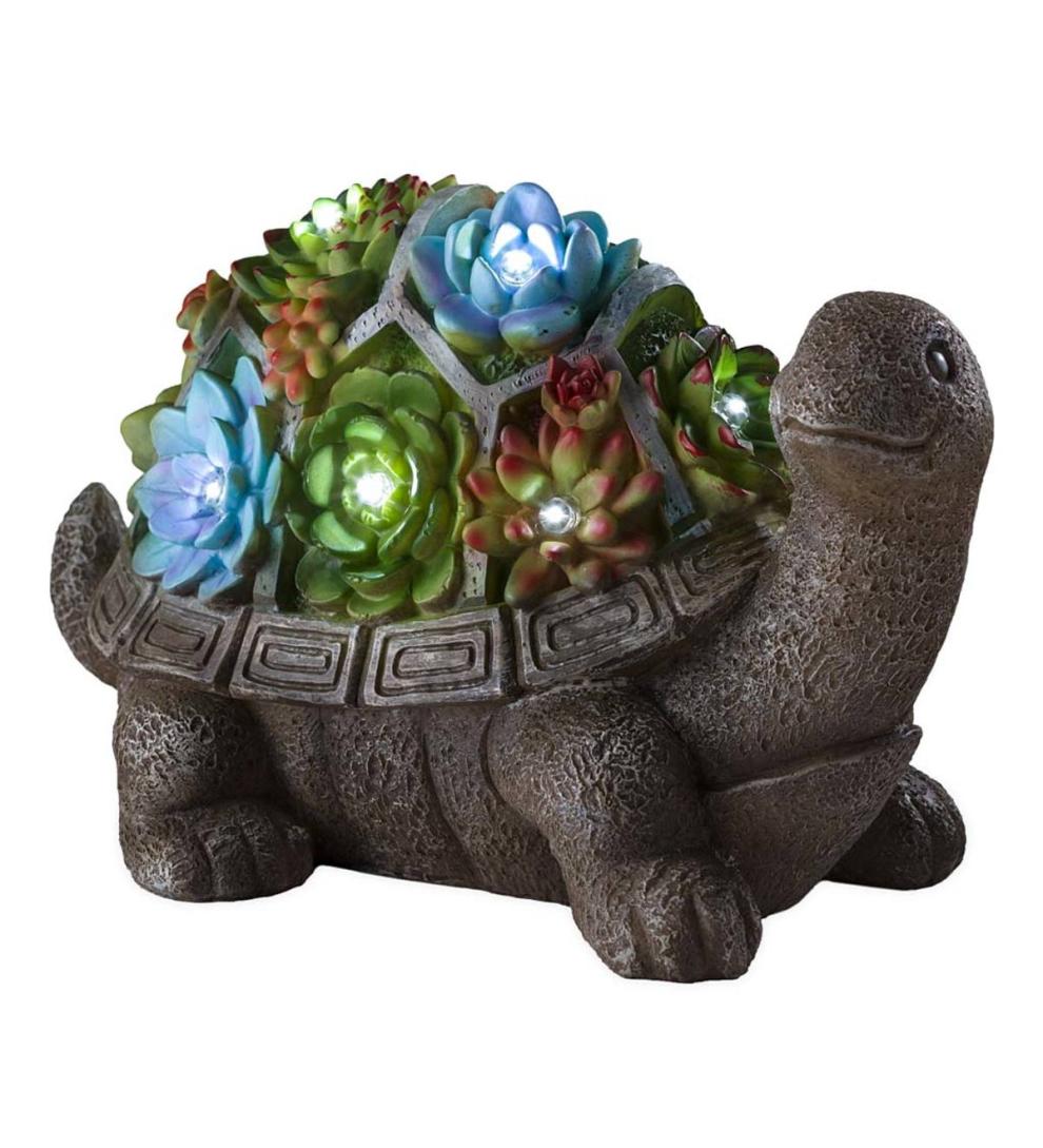 Plow & Hearth Garden Accents Yard & Garden Solar Succulent Turtle Garden Statue - Turtle