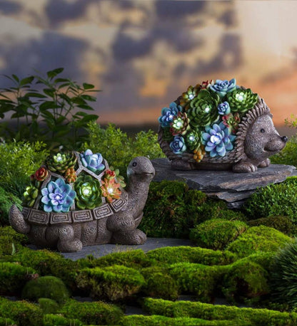 Plow & Hearth Garden Accents Yard & Garden Solar Succulent Turtle Garden Statue - Turtle