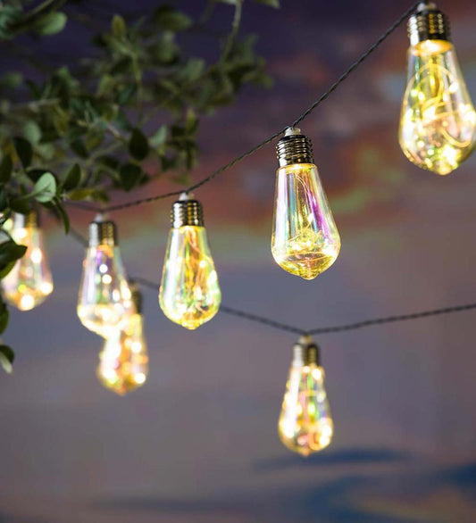 Plow & Hearth Garden Accents Yard & Garden Solar Vintage-Style Iridescent Light Bulb String Lights