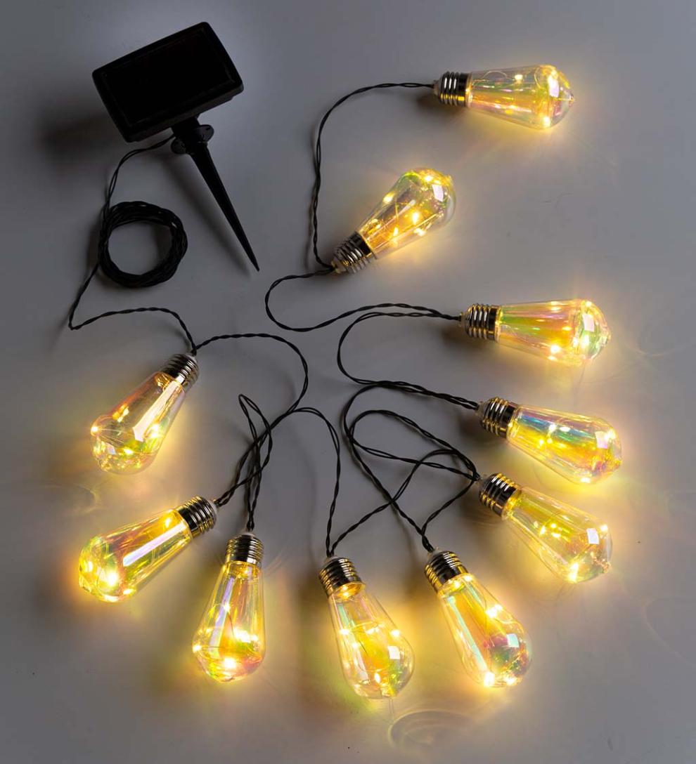 Plow & Hearth Garden Accents Yard & Garden Solar Vintage-Style Iridescent Light Bulb String Lights