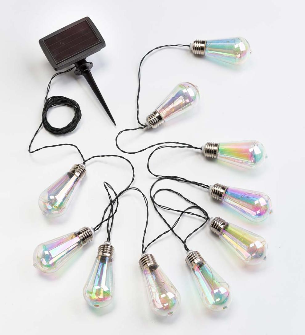 Plow & Hearth Garden Accents Yard & Garden Solar Vintage-Style Iridescent Light Bulb String Lights
