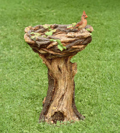 Plow & Hearth Garden Accents Yard & Garden Succulent Bird Nest Tree Stump Birdbath