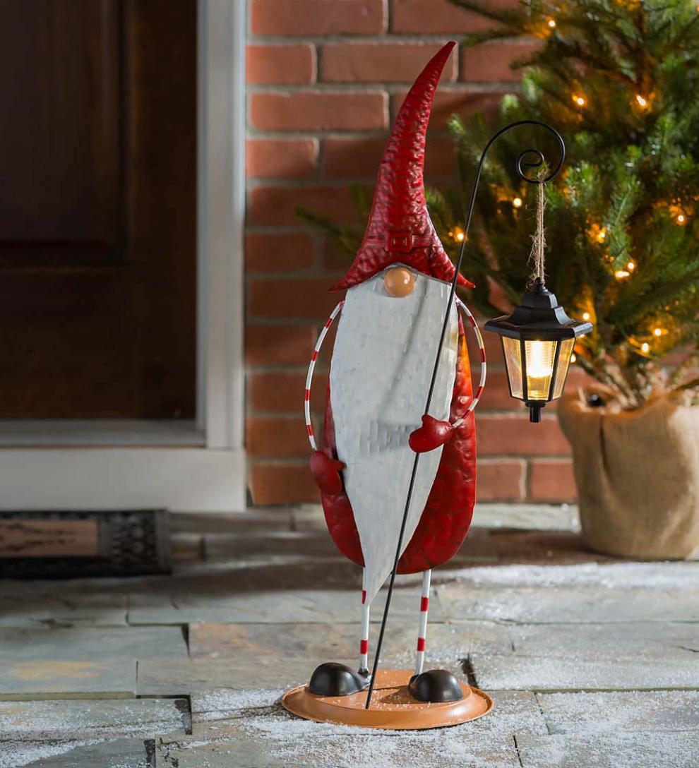 Plow & Hearth Garden Accents Yard & Garden Tall Holiday Garden Gnome With Solar Lantern