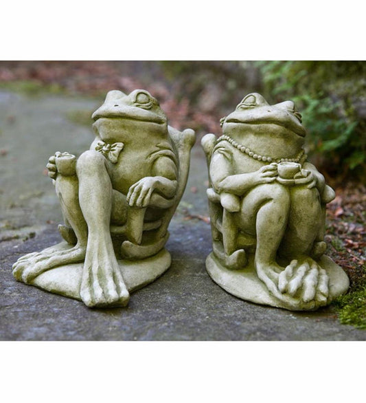 Plow & Hearth Garden Accents Yard & Garden Usa-Made Cast Stone Coffee And Tea Frog Garden Statues