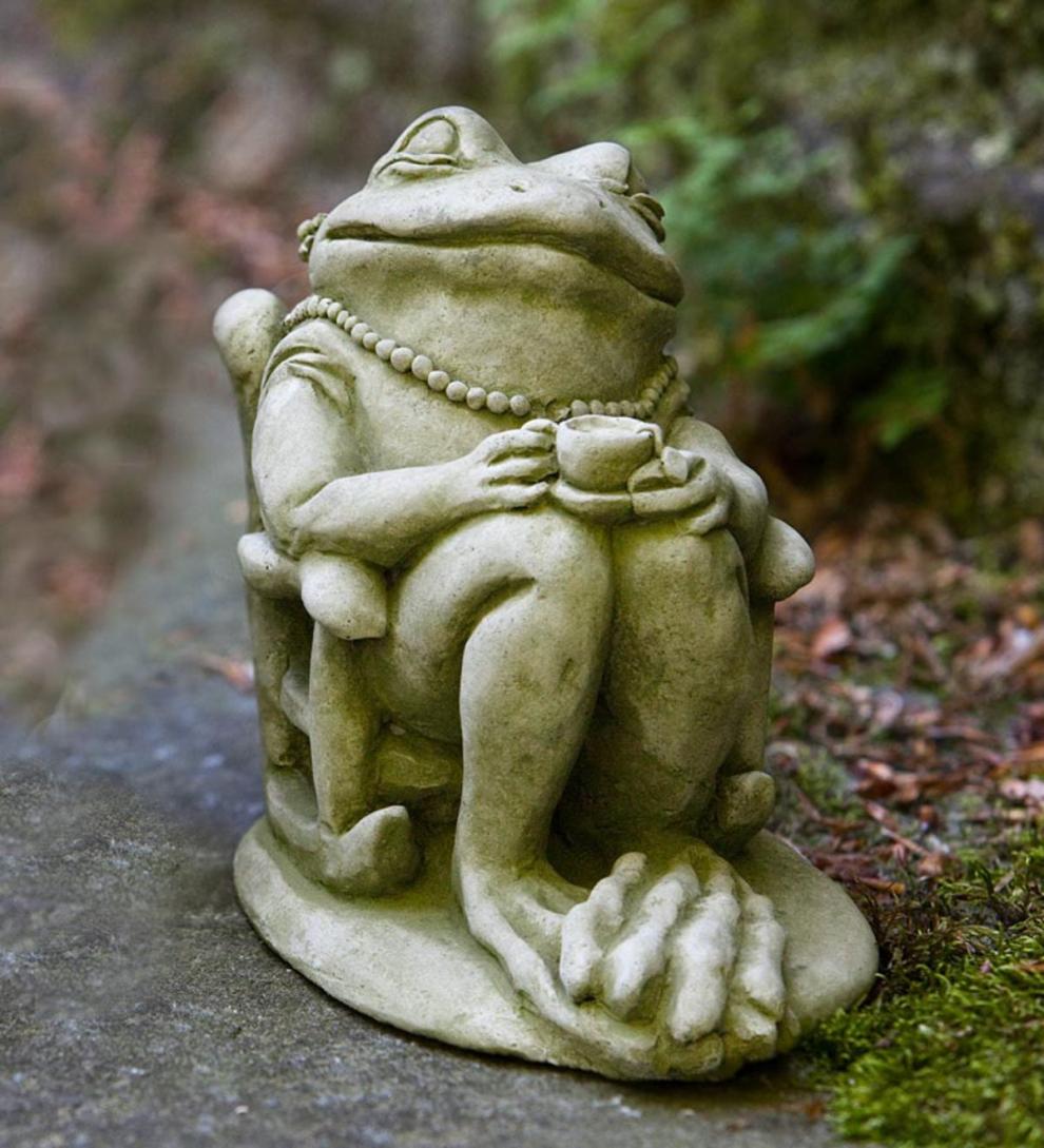Plow & Hearth Garden Accents Yard & Garden Usa-Made Cast Stone Coffee And Tea Frog Garden Statues