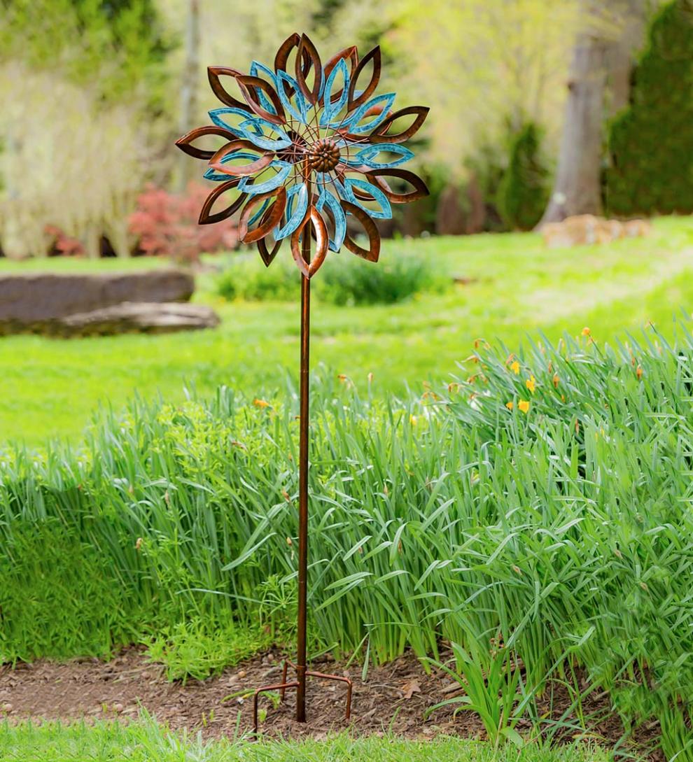 Plow & Hearth Garden Accents Yard & Garden Verdigris And Copper Leaves Metal Wind Spinner