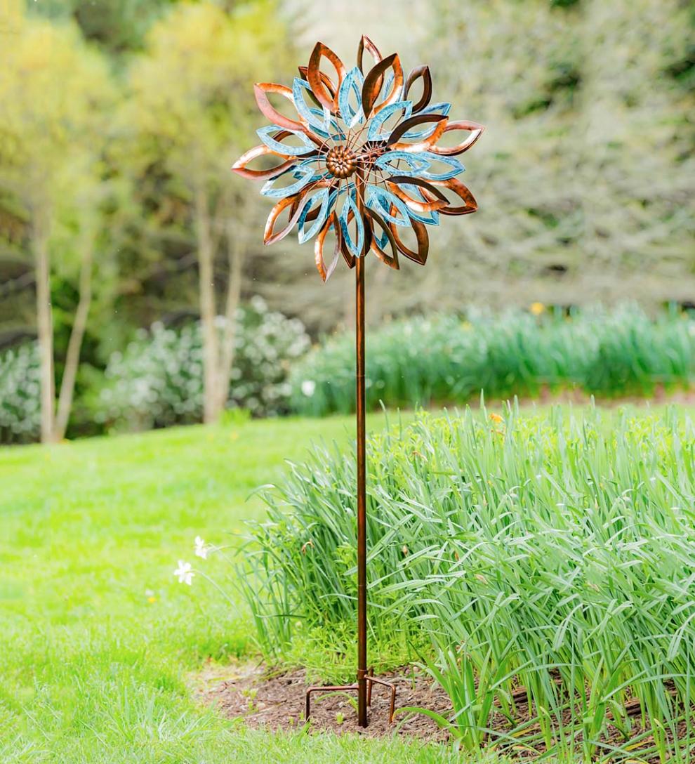 Plow & Hearth Garden Accents Yard & Garden Verdigris And Copper Leaves Metal Wind Spinner