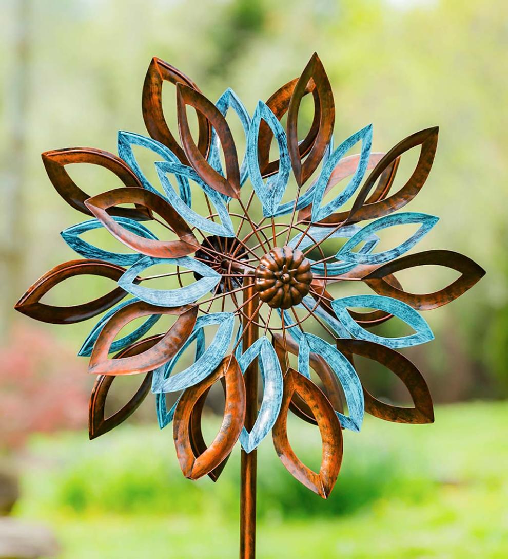 Plow & Hearth Garden Accents Yard & Garden Verdigris And Copper Leaves Metal Wind Spinner
