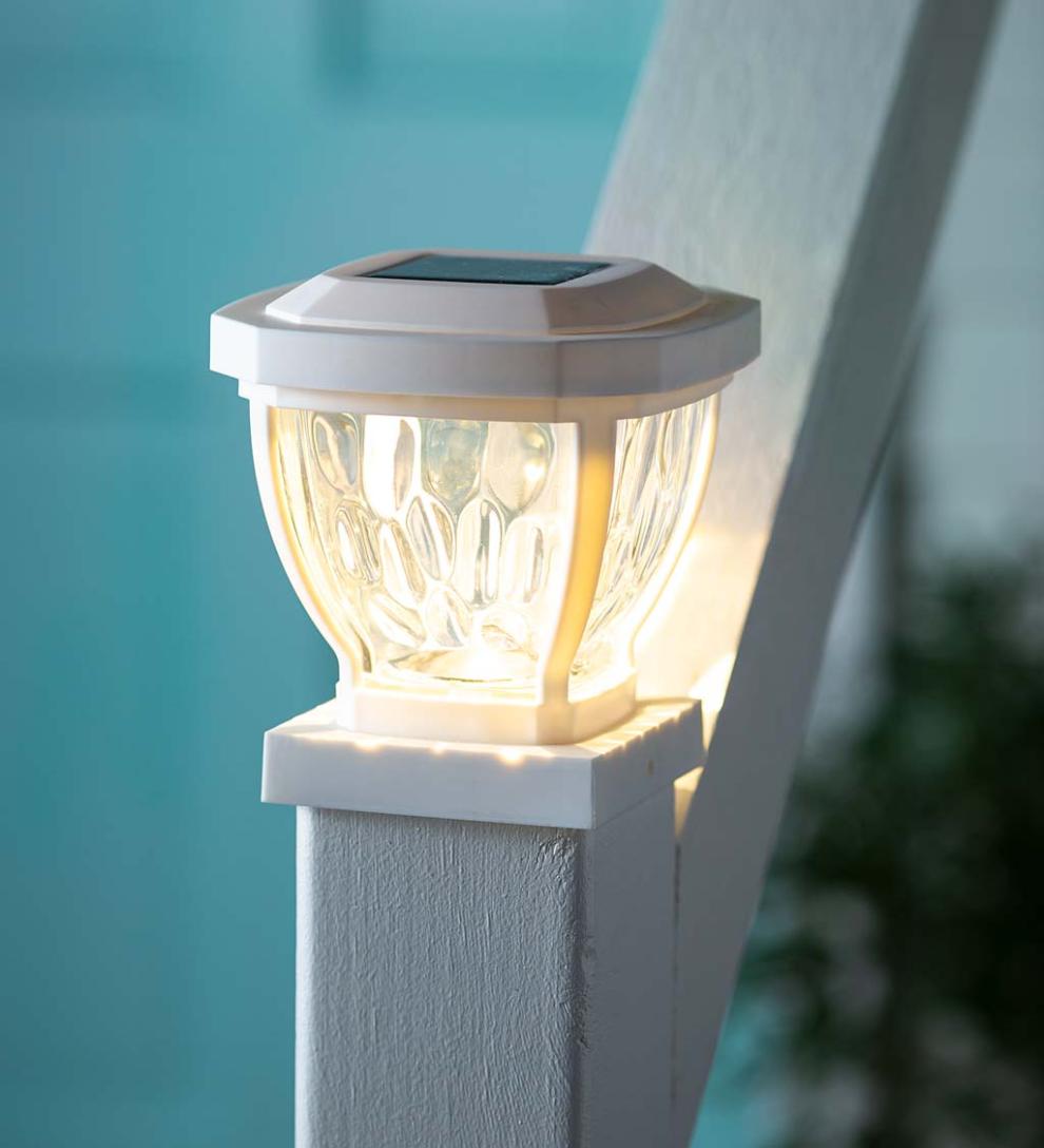 Plow & Hearth Garden Accents Yard & Garden Wavy Glass Solar Post Cap Lights, Set Of 2 - Black