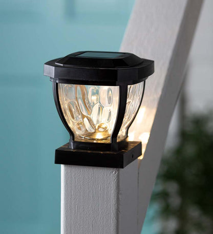 Plow & Hearth Garden Accents Yard & Garden Wavy Glass Solar Post Cap Lights, Set Of 2 - Black