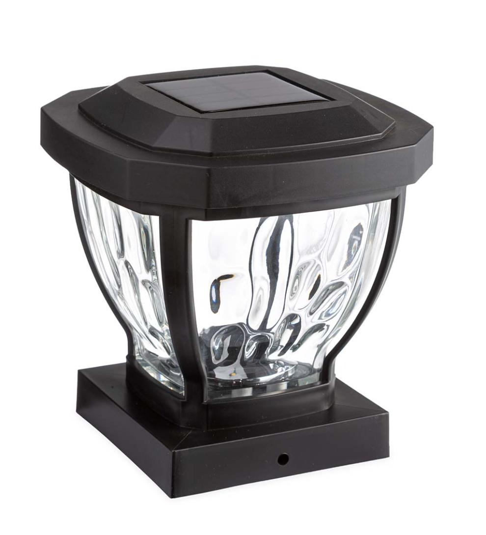 Plow & Hearth Garden Accents Yard & Garden Wavy Glass Solar Post Cap Lights, Set Of 2 - Black