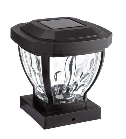 Plow & Hearth Garden Accents Yard & Garden Wavy Glass Solar Post Cap Lights, Set Of 2 - Black