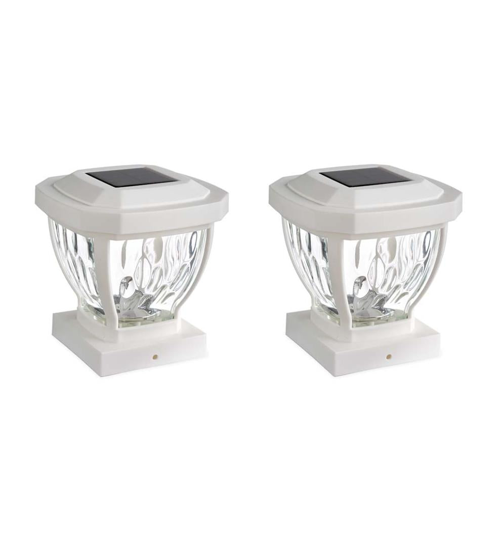 Plow & Hearth Garden Accents Yard & Garden Wavy Glass Solar Post Cap Lights, Set Of 2 - Black