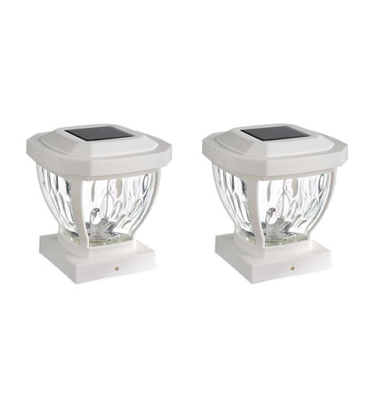 Plow & Hearth Garden Accents Yard & Garden Wavy Glass Solar Post Cap Lights, Set Of 2 - Black