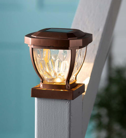 Plow & Hearth Garden Accents Yard & Garden Wavy Glass Solar Post Cap Lights, Set Of 2 - Black