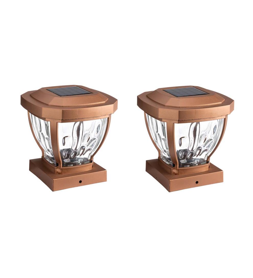 Plow & Hearth Garden Accents Yard & Garden Wavy Glass Solar Post Cap Lights, Set Of 2 - Black