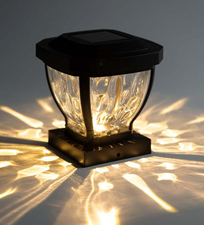 Plow & Hearth Garden Accents Yard & Garden Wavy Glass Solar Post Cap Lights, Set Of 2 - Black