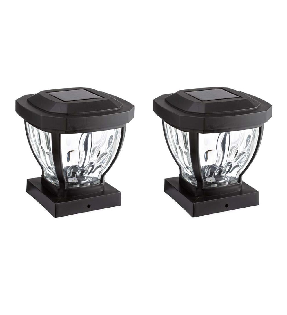 Plow & Hearth Garden Accents Yard & Garden Wavy Glass Solar Post Cap Lights, Set Of 2 - Black