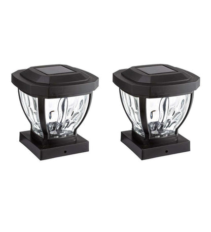 Plow & Hearth Garden Accents Yard & Garden Wavy Glass Solar Post Cap Lights, Set Of 2 - Black