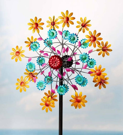 Plow & Hearth Garden Accents Yard & Garden Yellow Daisy Metal Wind Spinner