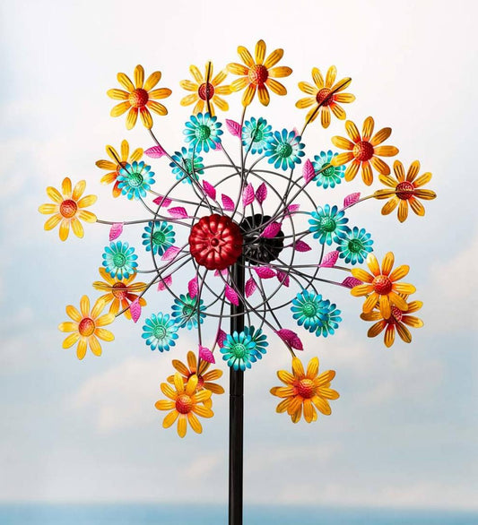 Plow & Hearth Garden Accents Yard & Garden Yellow Daisy Metal Wind Spinner