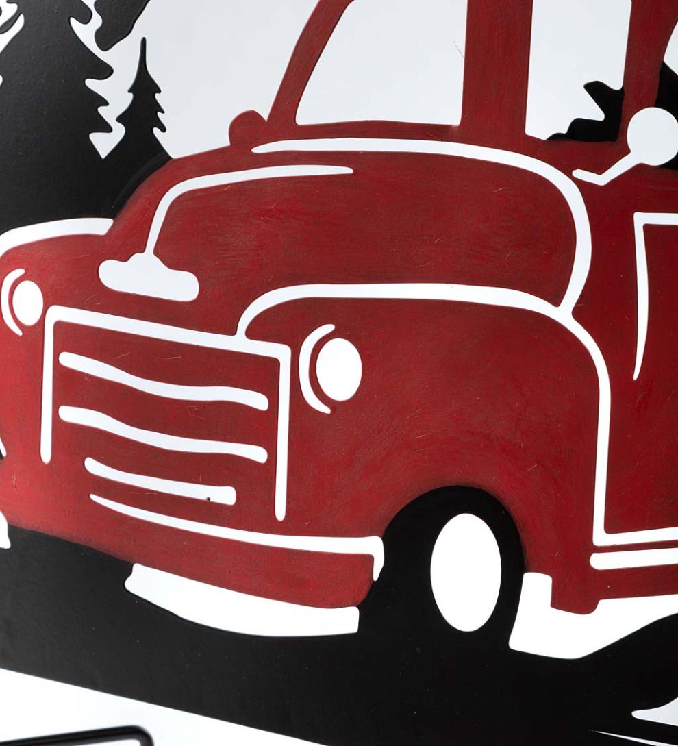 Plow & Hearth Garden Stakes Yard & Garden Merry Christmas Vintage Truck Metal Holiday Trellis