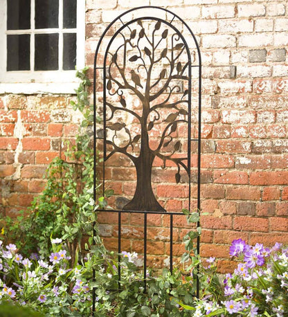 Plow & Hearth Garden Stakes Yard & Garden Metal Arched Garden Trellis With Tree Of Life Design - Antique Copper