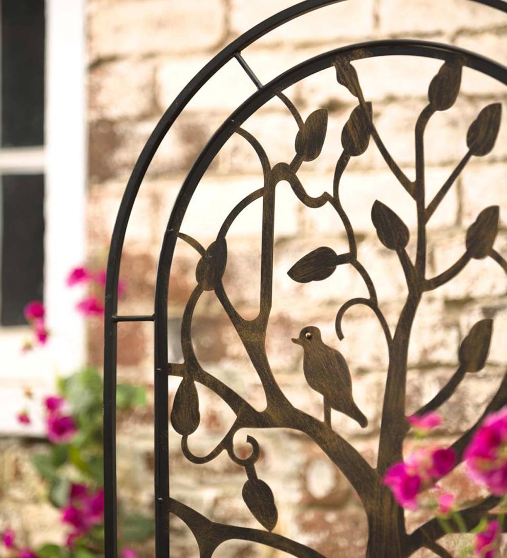 Plow & Hearth Garden Stakes Yard & Garden Metal Arched Garden Trellis With Tree Of Life Design - Antique Copper