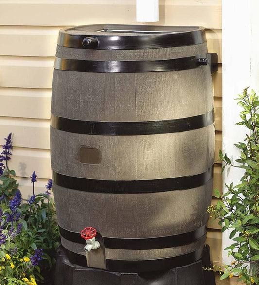 Plow & Hearth Garden Tools Yard & Garden 50-Gallon Rain Barrel With Flat Back