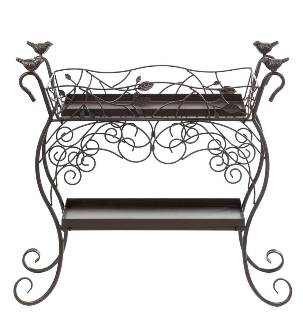 Plow & Hearth Garden Tools Yard & Garden Two-Shelf Cast Iron Plant Stand With Birds
