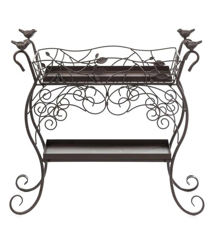 Plow & Hearth Garden Tools Yard & Garden Two-Shelf Cast Iron Plant Stand With Birds