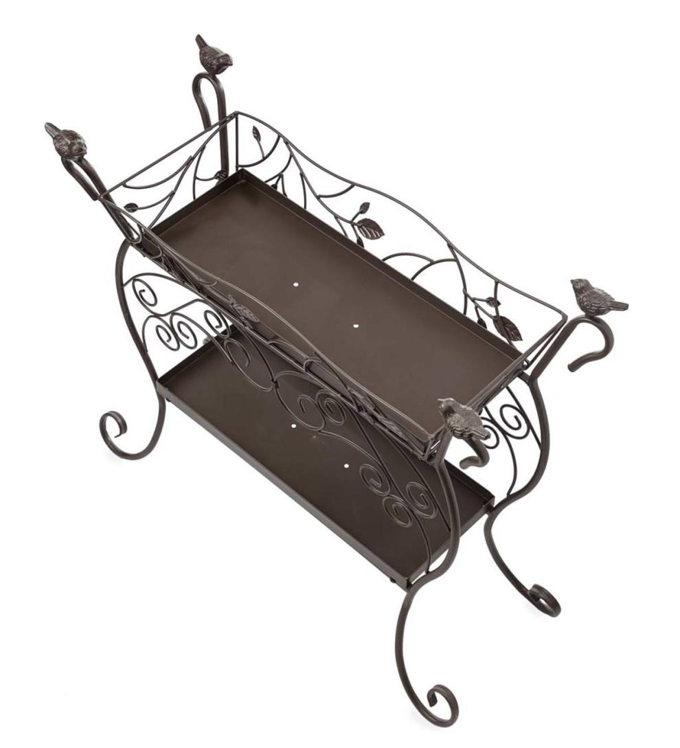 Plow & Hearth Garden Tools Yard & Garden Two-Shelf Cast Iron Plant Stand With Birds