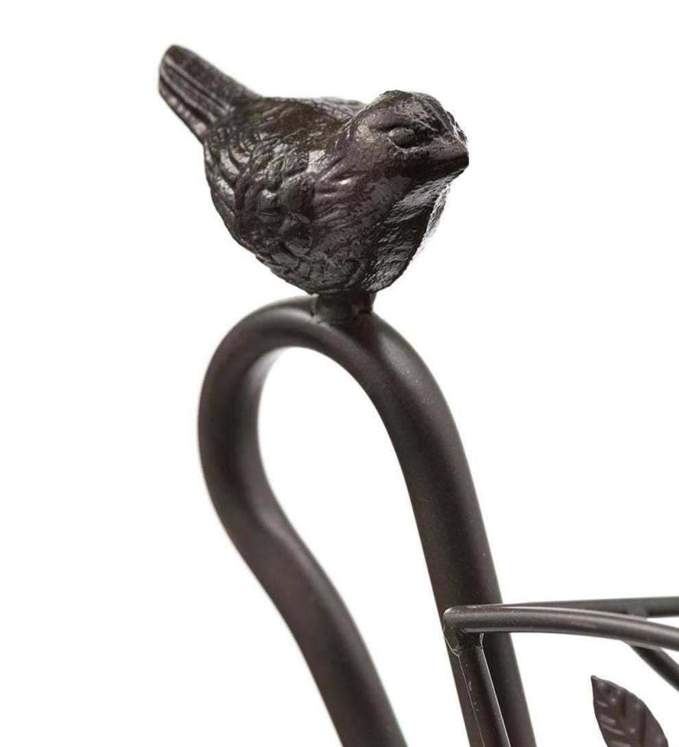Plow & Hearth Garden Tools Yard & Garden Two-Shelf Cast Iron Plant Stand With Birds