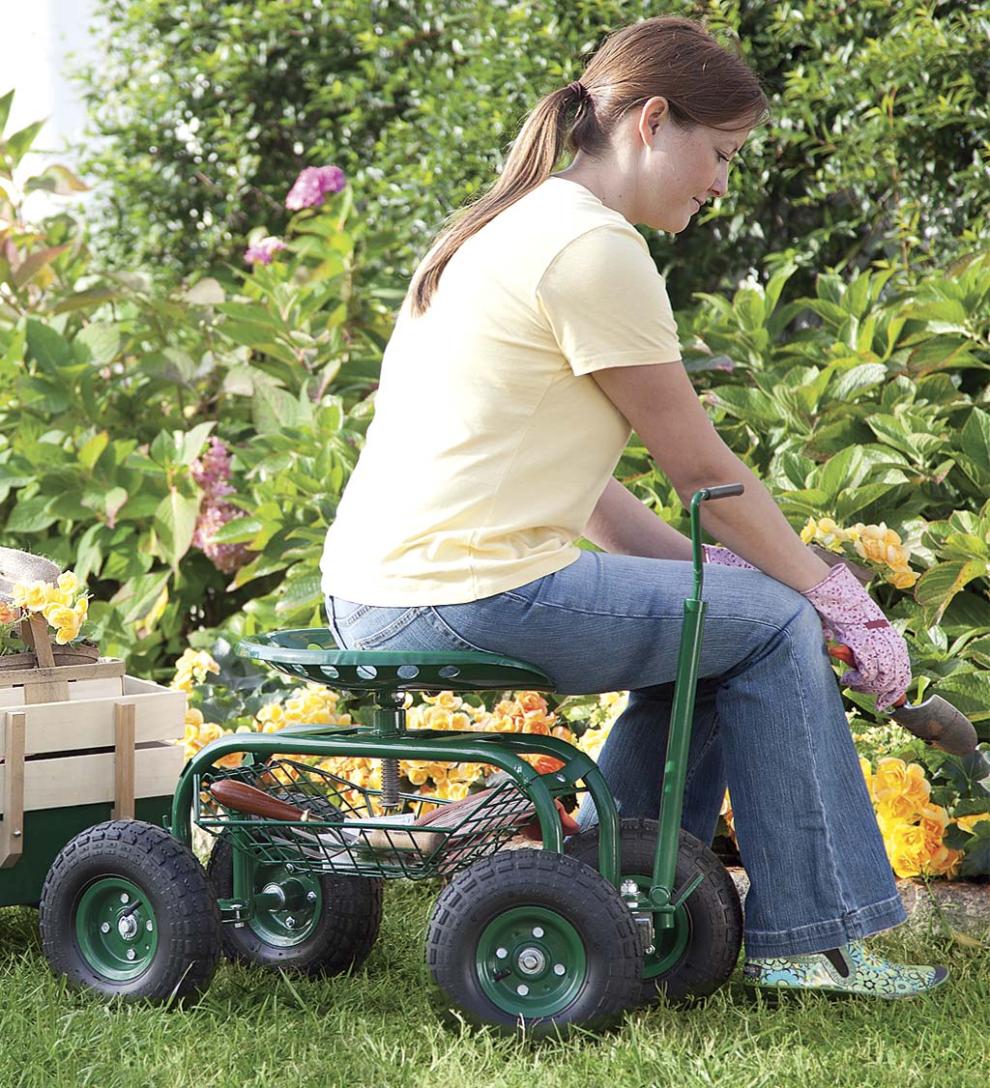 Plow & Hearth Gardenworks® Yard & Garden Green Rolling Scoot-N-Do Garden Seat