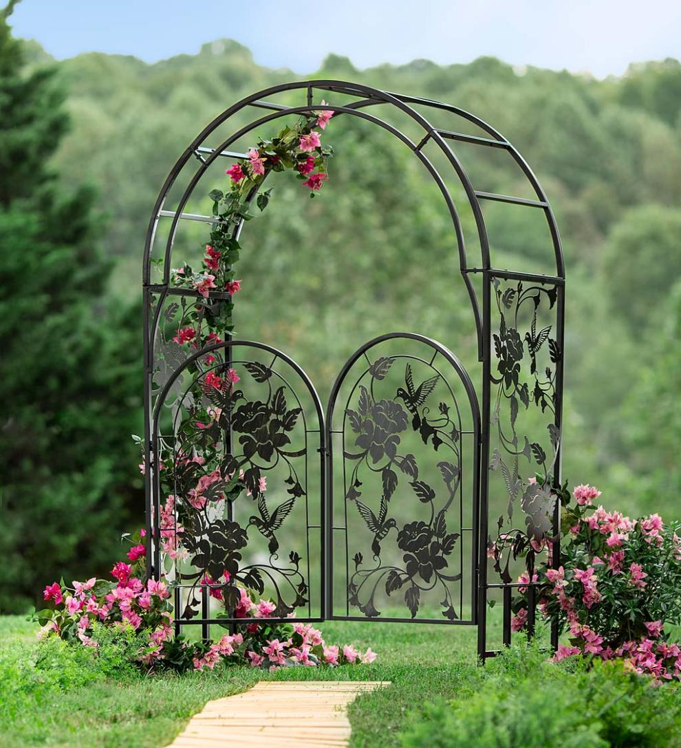 Plow & Hearth Gardenworks® Yard & Garden Metal Arched Hummingbird Garden Arbor With Gate