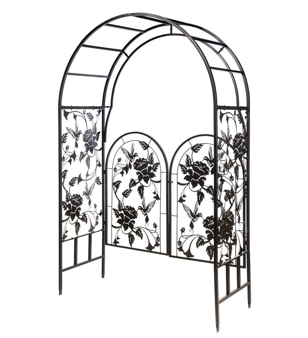 Plow & Hearth Gardenworks® Yard & Garden Metal Arched Hummingbird Garden Arbor With Gate