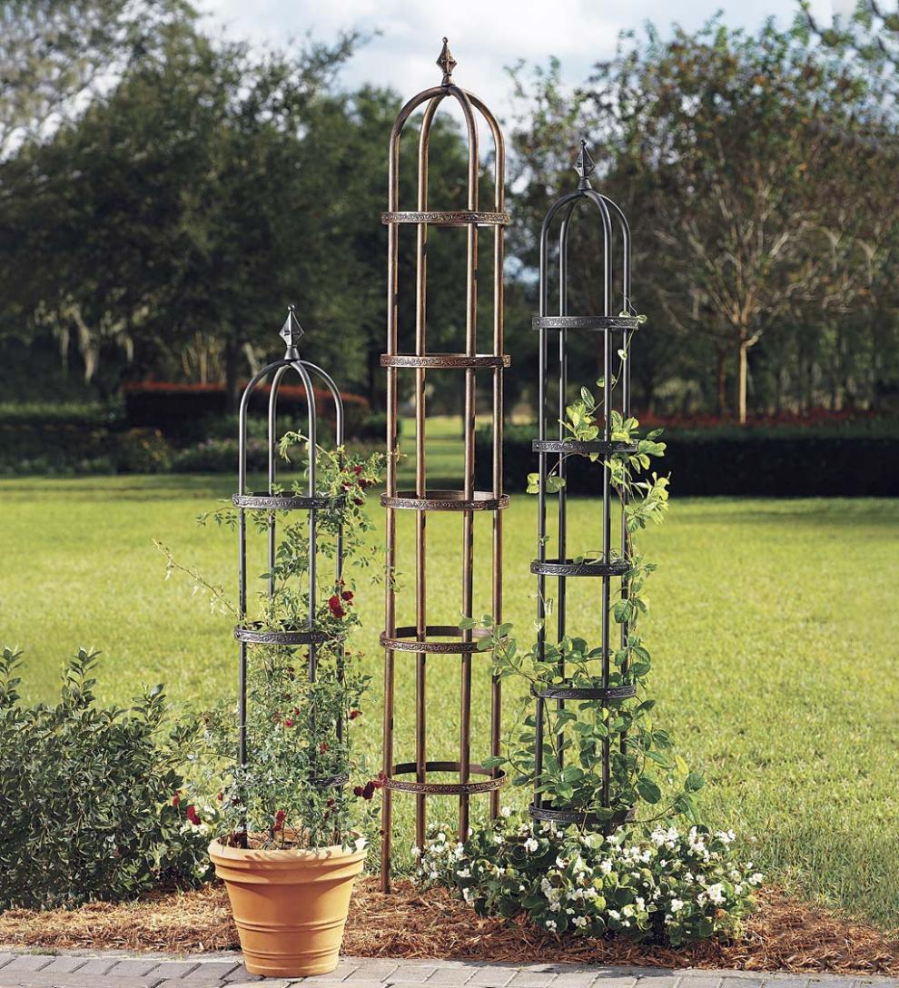 Plow & Hearth Gardenworks® Yard & Garden Powder-Coated Steel Garden Obelisks And Basket Planter
