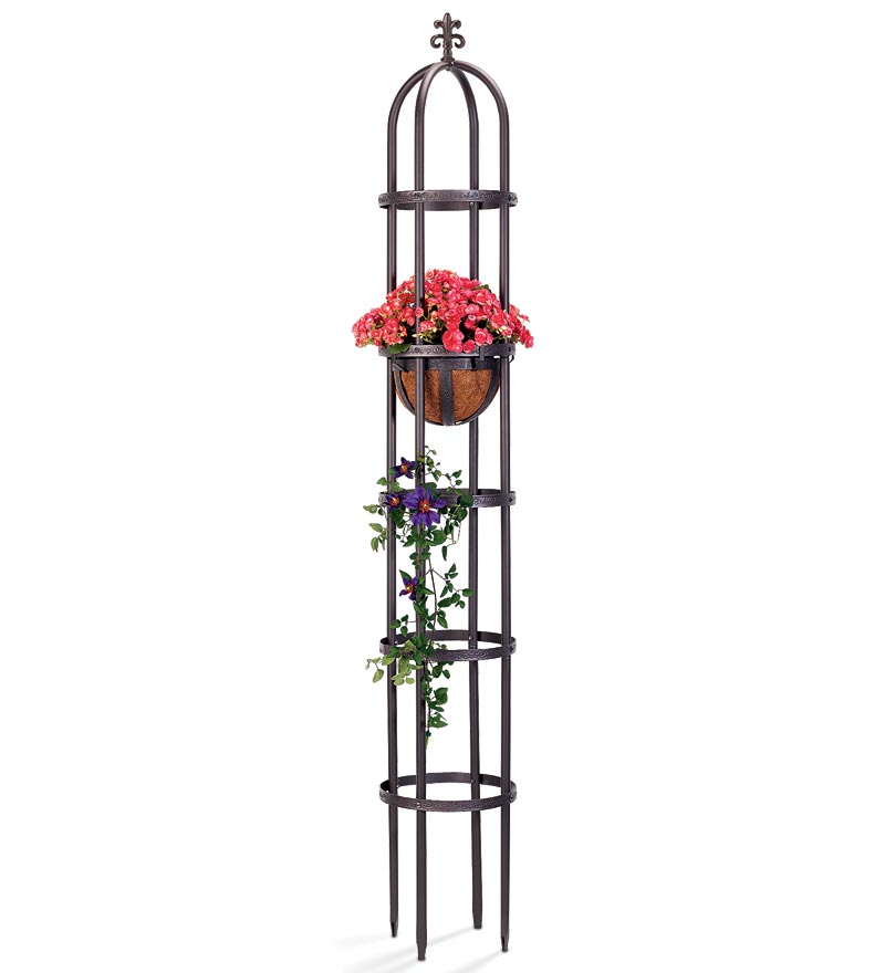 Plow & Hearth Gardenworks® Yard & Garden Powder-Coated Steel Garden Obelisks And Basket Planter